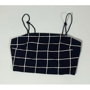 Navy Blue White Checkered Grid Tank Crop Top Shirt Blouse Size XS 🤍 #top #shirt